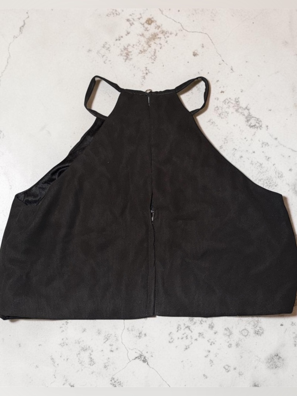Azazie Black Halter Crop Top with Pleated Neckline - Picture 4 of 11